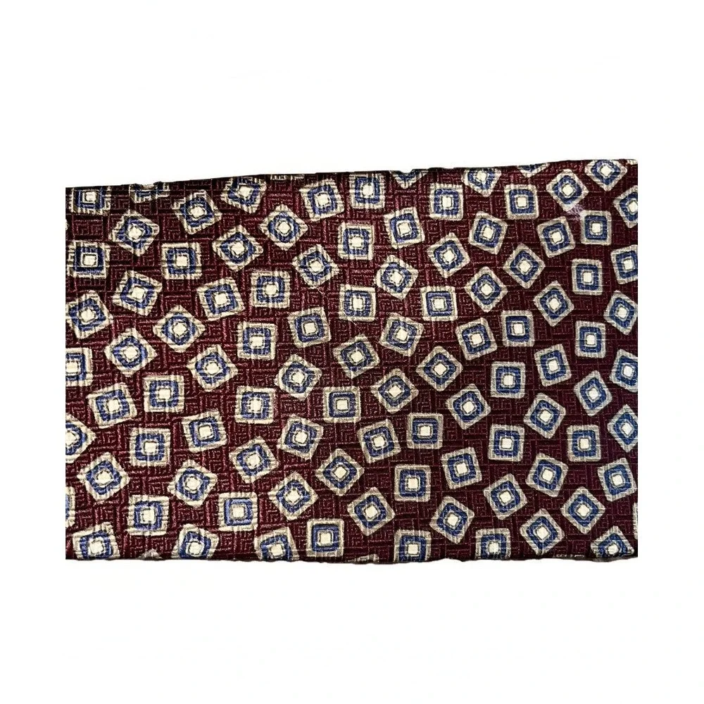 Christopher Hayes Silk Tie Mens Burgundy Blue Geometric Diamond Necktie Italy